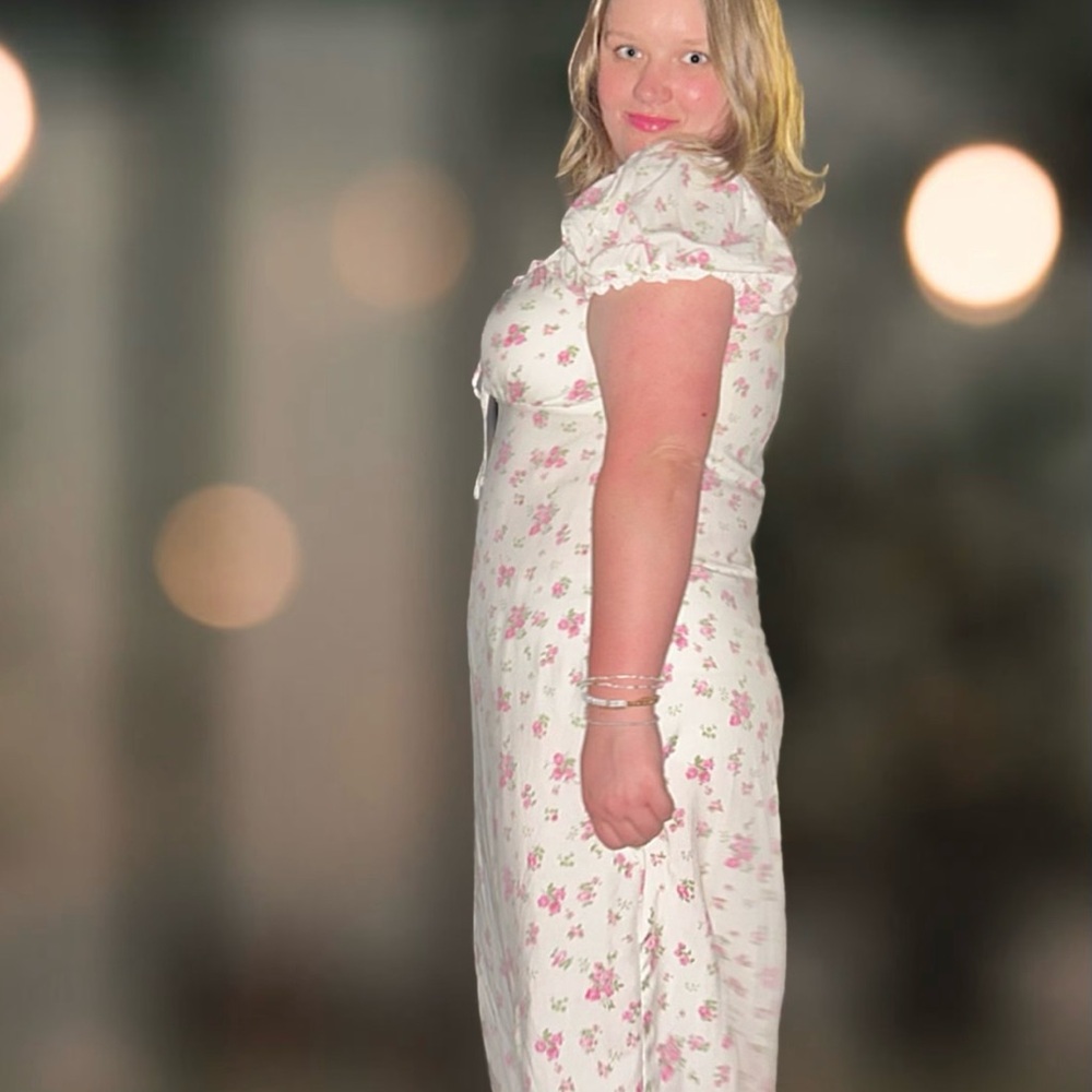 No Boundaries Pink Floral Dress with Puff Sleeves